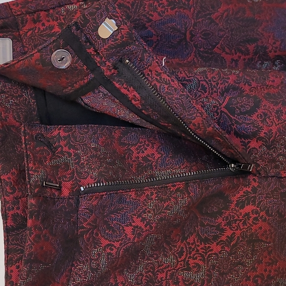 Free People Red Jacquard Pleated Dress Pants Size 4 - Picture 5 of 9